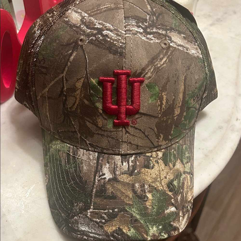 Camo Baseball Cap with Red Logo